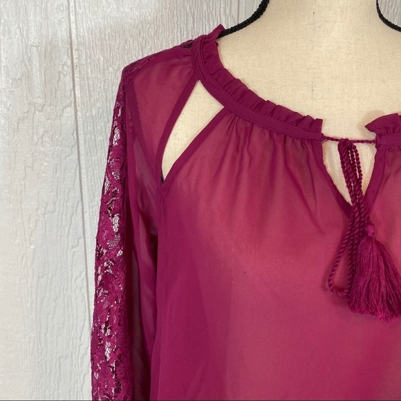 Jessica Simpson Sheer Purple Lace Blouse - Picture 3 of 11